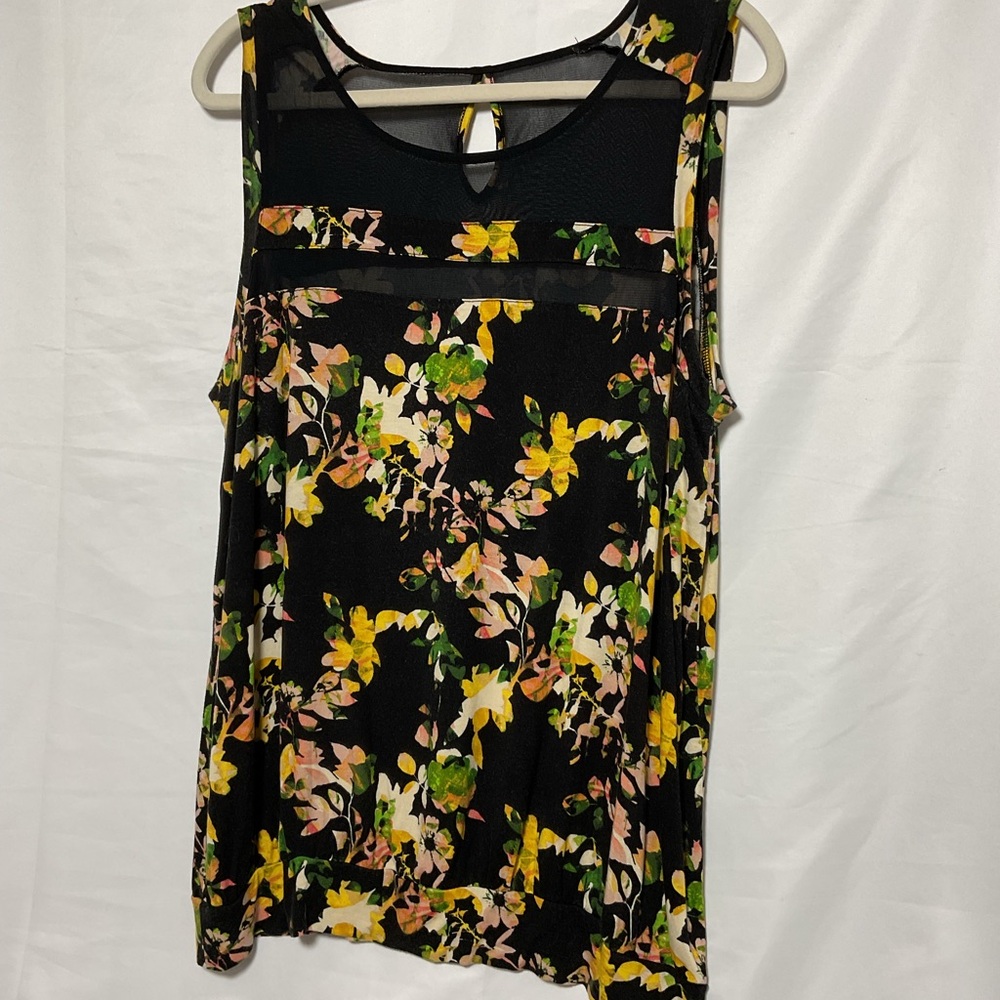 Black Top with Yellow and Pink Floral Boxy Tank. Size L